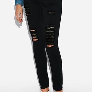 Express Mid Rise Black Distress Ripped Jeans